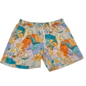Robert Graham Swim Trunks Mens Large Gold Treasure Mesh Line Classical Print New